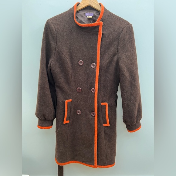 Y Apparel - Coat in Dark Roast with Pumpkin Trim (size L) - Picture 2 of 5